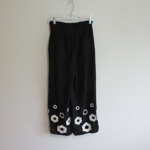 House of Harlow Black & White Embroidered Palazzo XS Wide Leg Drawstring Pants - Picture 3 of 6